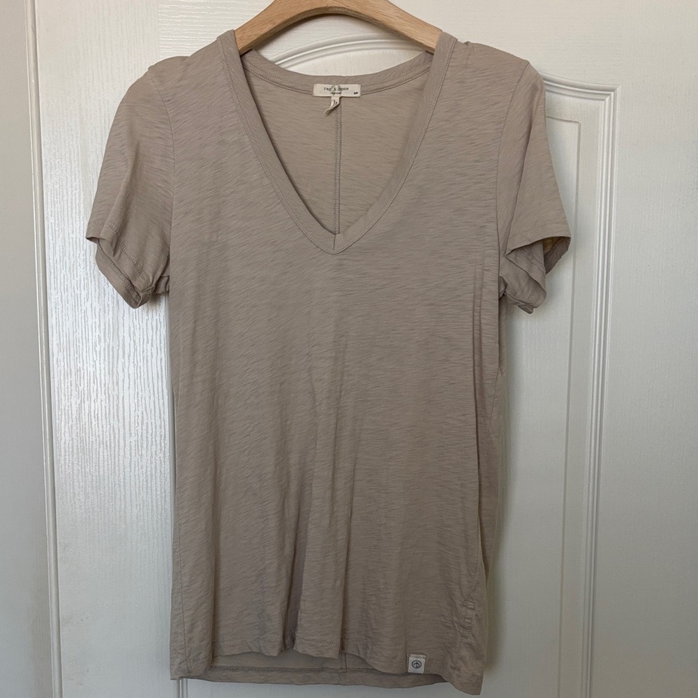 rag & bone Beige V-Neck Short Sleeve Tee